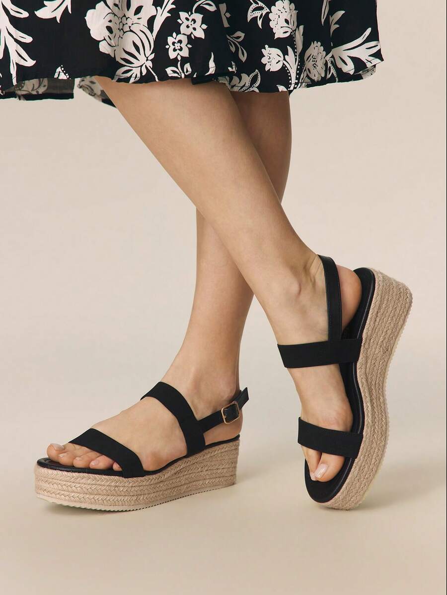 Styleloop Sandalias de plataforma y cuña de cuerda trenzada para mujer, estilo de vacaciones BOHO Chic, atuendo retro de música country americana para festival - Negro 4 - Ver 1