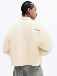 SUMWON 双层休闲翻领Polo衫，短款修身设计，短袖，饰有刺绣Logo细节 - 卡其色 - 查看 1