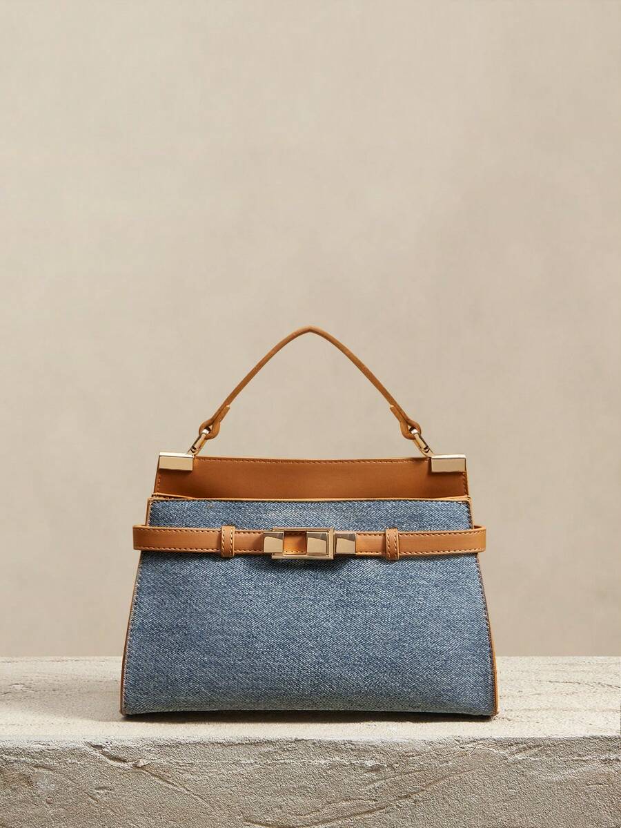 SHECARRY Ladies Handbag, Fine Striped Commuter Bag - Blue - View 1