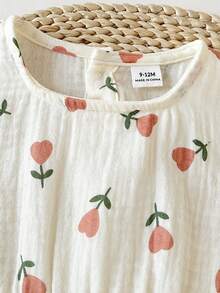 SHEIN 2pcs/Set Baby Girls Casual Cute Floral Print Round Neck Ruffle Sleeveless Top And Elastic Waist Shorts Set, Suitable For Spring/Summer Outings, Vacation, Travel, Comfortable & Versatile - Apricot - View 5