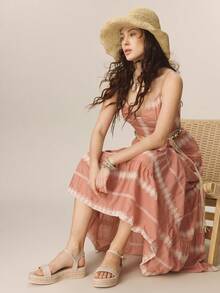 Styleloop 女士时尚纯色编织休闲坡跟凉鞋，波西米亚度假风复古帆布坡跟踝带凉鞋，西部风格，音乐节派对服装，春夏鞋履，春假复活节 - 杏色3 - 查看 4