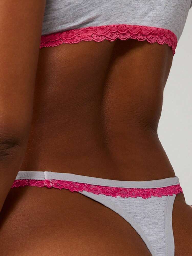 MISSGUIDED Culotte tanga en coton mélangé avec détail de bordure en dentelle contrastée pour un confort quotidien