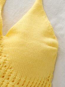 INAWLY Women's Solid Color Minimalist Everyday Sexy Criss-Cross Camisole - Yellow - View 4