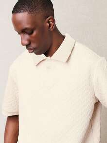 SUMWON Cable Knit Polo Shirt Short Sleeve Collared Casual Spring Summer Textured Regular Fit Business Casual Daily Wear - Apricot - View 3