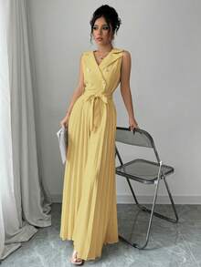 Selianne Mono elegante de mujer de diseño cruzado con pliegues en color albaricoque, para primavera/otoño - amarillo ganso - Ver 5