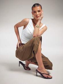 SHUZIA Women's Minimalist Slip-On Stiletto Heeled Thong Sandals - Chocolate Brown - View 5