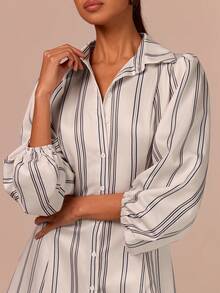 COSMINA 女士优雅条纹泡泡袖迷你连衣裙，衬衫领设计，通勤及日常办公穿着皆宜，四季皆可 - 彩色 - 查看 5