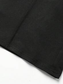 SHEIN 少女休闲日常黑色针织数字67印花圆领宽松落肩褶皱简约套头卫衣和短裤两件套 - 黑色 - 查看 6