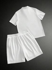 HIMLAND 男士纯色半开襟短袖休闲Polo衫套装，夏季 - 彩色 - 查看 3