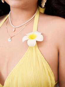 Swim Mod 2026新款夏季海滩度假多巴胺黄纹理三角杯加大码女式泳装套装，甜美节前加大码女式泳装套装 - 鵝黃色 - 查看 6