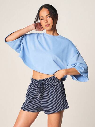 MISSGUIDED Camiseta de mujer corta y ancha de manga corta con diseño de hombros caídos para un estilo casual de verano y primavera