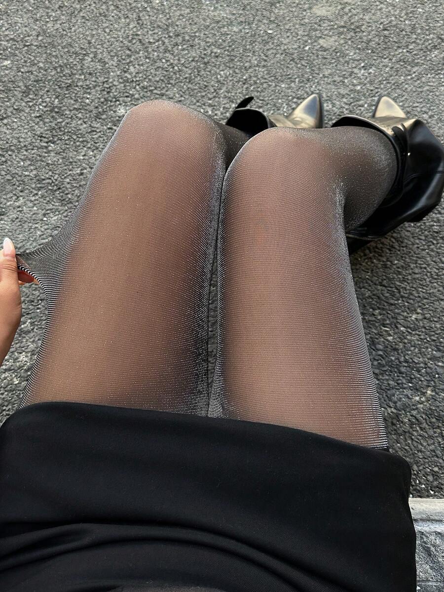 Dazy Plus 女士透明紧身打底裤，显瘦，四季皆宜 - 銀色 - 查看 1