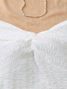 Trelyra 女士夏季法式扭结连体衣，修身纹理设计 - 白色 - 查看 3