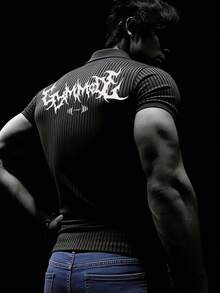 GymBeat 男士休闲印花短袖运动Polo衫 - 黑色 - 查看 1