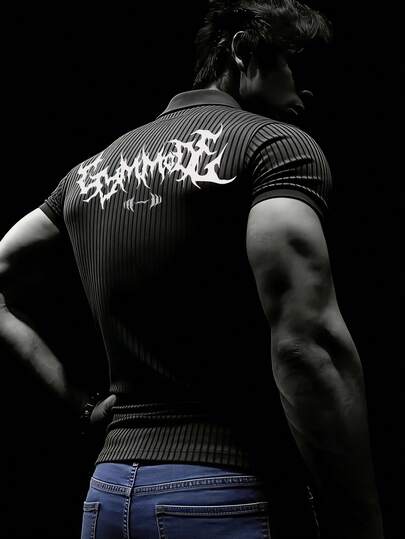 Manfinity Sport PWRUP Men's Casual Printed Short Sleeve Sports Polo Shirt