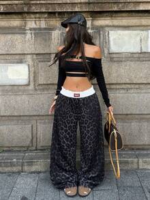 Coolane Quần ống rộng nữ họa tiết cành cây, kiểu dáng thường ngày. - Màu xanh lam - Xem 6