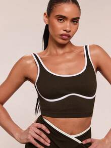 SHEIN BAE Damen nahtloses Yoga-Aktivset mit Kontrastfarben - Braun - Übersicht 6