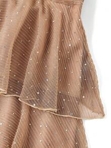 Ellevyn 女士V领收腰层叠豹纹无袖连衣裙，优雅日常穿着，春夏秋季皆宜 - 杏色 - 查看 4