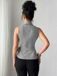 Chiquease Blusa sin mangas con fruncido y envolvente de unicolor para mujer - Gris - Ver 2
