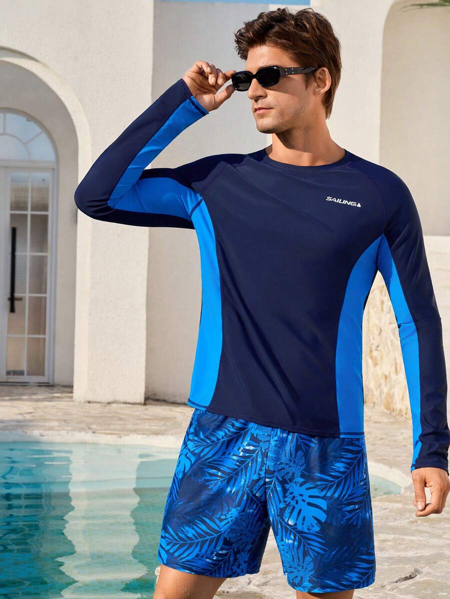 Manfinity Swimmode Men's Long Sleeve Rash Guard And Swim Shorts Set - Blue - View 1
