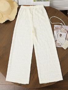 Quần dài xếp ly bồng bềnh dáng rộng cho bé gái tuổi teen, chất liệu vải dệt kim, thích hợp cho mùa xuân/hè đi biển và mặc hàng ngày. - trắng - Xem 4
