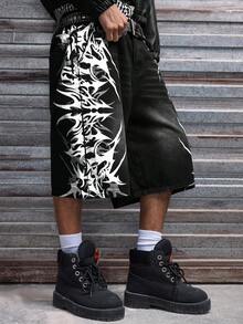 AXEPEAK Men's Washed Rhinestone Embellished Casual Shorts - Black - View 3