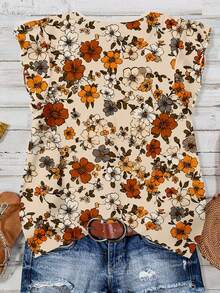 EMERY ROSE Women's Summer Casual Vacation Floral Print V-Neck Ruffle Armhole Blouse,Casual - Multicolor - View 3