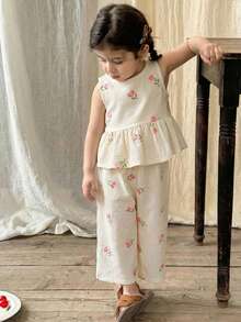 LMoss Kids 2pcs Baby Girl Ditsy Floral Woven Vest And Pants Set - Multicolor - View 8