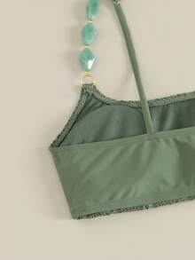 Swim Chiccia Top de bikini elegante de un hombro de malla verde oliva, adecuado para la playa y festivales de música en primavera y verano - Verde - Ver 4