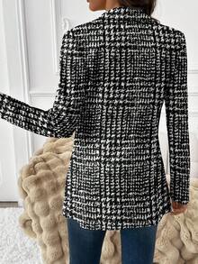 SHEIN Clasi 女士复古黑白格纹优雅西装外套，适合外出、婚礼、工作通勤、时尚、机场造型、派对、生日、嘉年华等场合。 - 彩色 - 查看 2