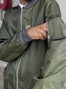 Ngobest Haus Ngobest Haus 男士纯色棒球领休闲复古潮流新款上衣棒球夹克，春秋 - 軍綠色 - 查看 3