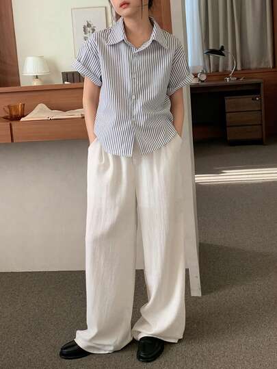 Dazy Kids Tween Girls' Casual Everyday Commute Minimalist Solid Color Side Pocket Loose Wide Leg Pants