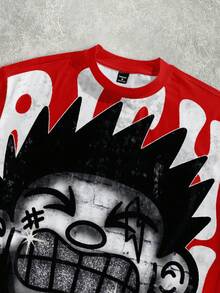 Manfinity ZONE917 OEM Digital Full Print Loose Cropped T-Shirt (High Quality) Anime Tshirt - Red - View 5