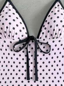Swim Mod New Polka Dot Print Twist Front One-Piece Swimsuit For Women - Multicolor - View 3
