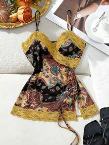 Sweetra Áo hai dây mùa hè màu vàng nắng in họa tiết, phong cách bohemian thời thượng, phối ren cùng màu, mang đến vẻ lãng mạn. - Nhiều màu - Xem 1