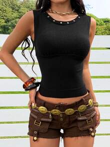 SHEIN EZwear Women's Oblique Shoulder Minimalist Everyday Sweater - Black - View 1