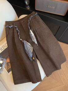 Airaco Quần nữ dáng rộng, thời trang cổ điển, có túi xéo. - Cà phê nâu - Xem 1