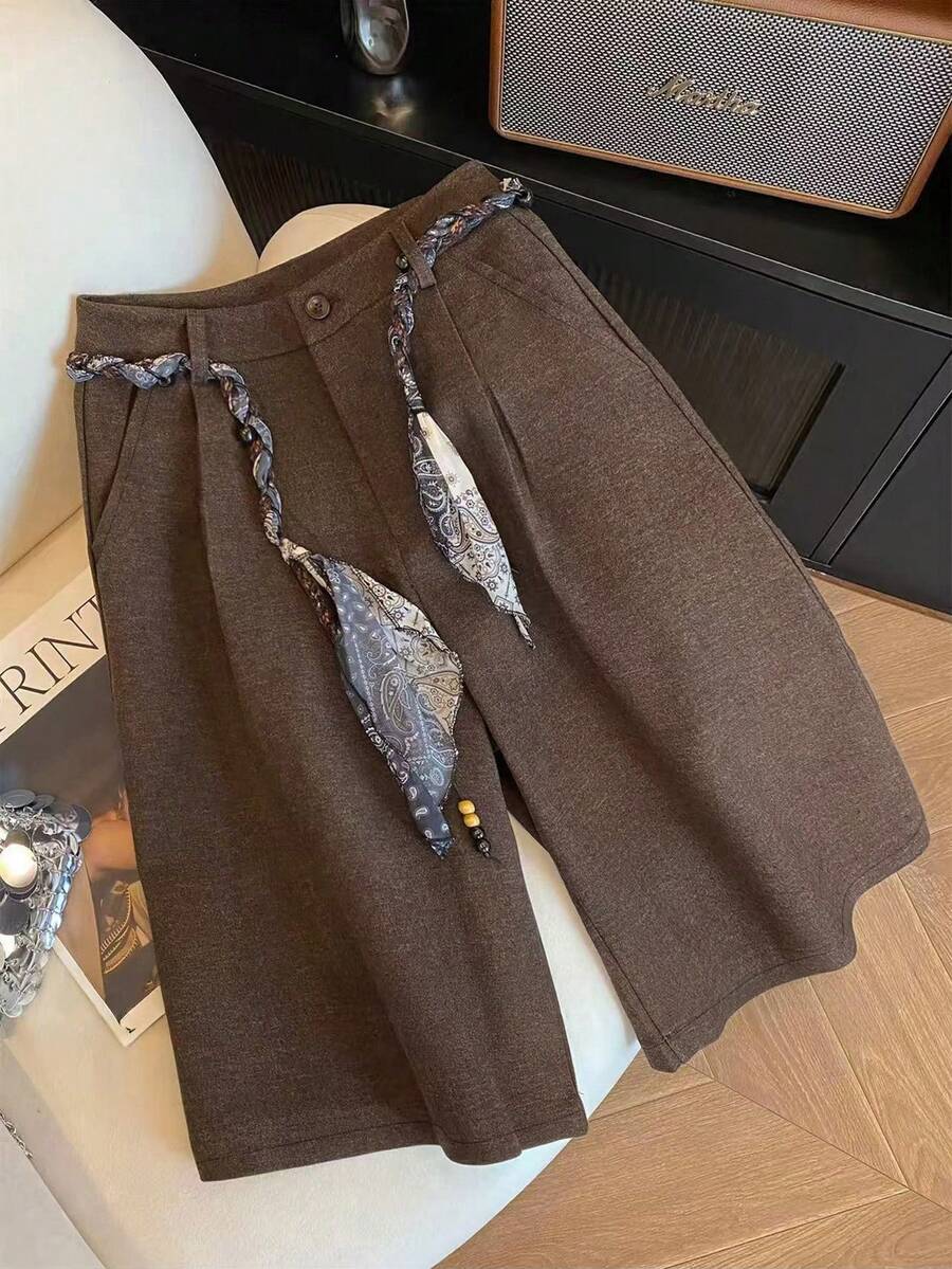 Airaco Quần nữ dáng rộng, thời trang cổ điển, có túi xéo. - Cà phê nâu - Xem 1