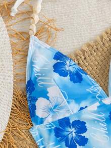 Swim Vcay Ladies Beach Music Festival Spring/Summer Flower Pattern Beaded Drawstring Ruched Neck Hanging Elegant Ladies Tankini Swimsuit Two Pieces Set - Multicolor - View 4