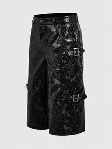 ROMWE MEN Street Life Spring/Summer Casual Men'S Fashion Capri Length Pu Leather Textured Pants - Black - View 9