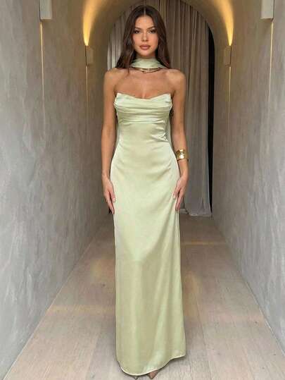 Aloruh Vestido bandeau de unicolor para mujer, minimalista y de moda