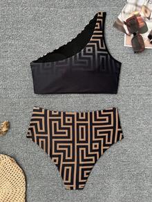 Swim Chiccia Women's Asymmetric Neckline Geometric Print Bikini Set - Multicolor - View 2