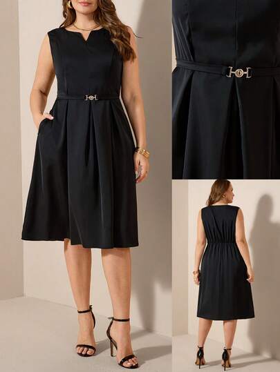 Comfylo 大码女式V领无袖紧身连衣裙