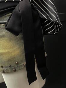 Jeanoix Women's Sexy Off Shoulder Striped Fabric Blouse - Black and White - View 3