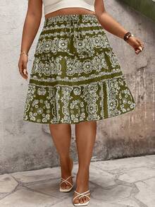 EMERY ROSE Váy xếp ly đa năng, kiểu dáng thường ngày, cỡ lớn, phối ren, dây thừng màu tương phản, thích hợp cho kỳ nghỉ lễ. - xanh quân đội - Xem 4