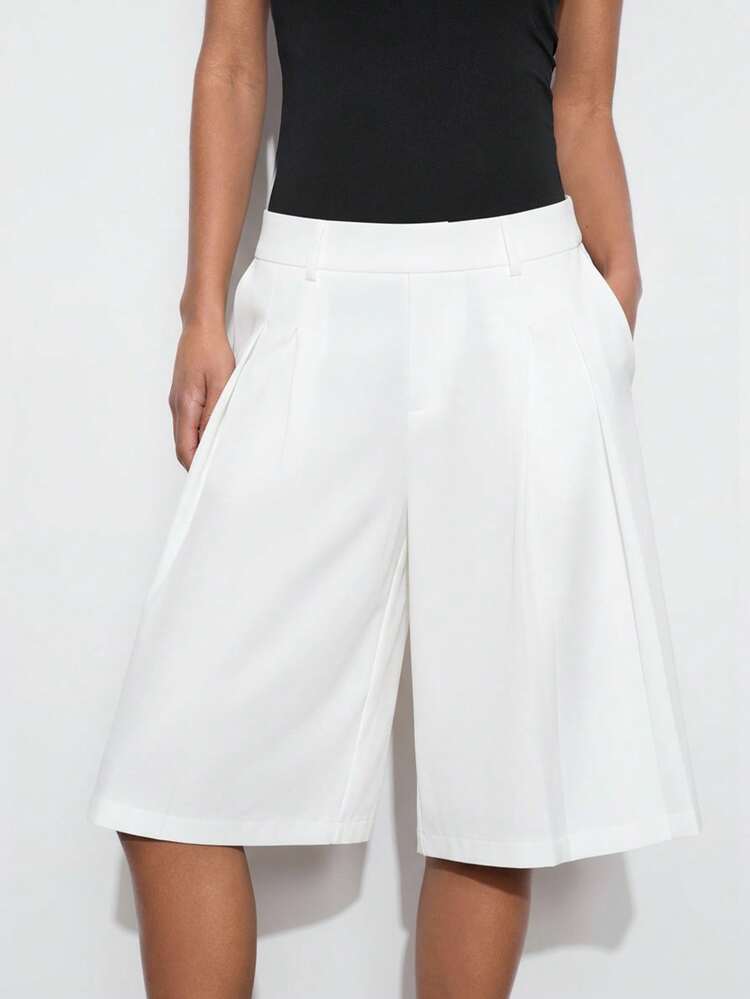 SHEIN Maija Women's Casual Loose Wide Leg Pants, Solid Color, Suitable For Urban Commuting, Business, Office Wear, Teacher
