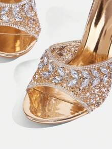 CUCCOO TILAWA Tacones altos de lujo elegantes con strass para mujer, sandalias de tacón alto con strass, que muestran elegancia, estilos versátiles y de moda, zapatos de tacón alto cómodos para mujer, sandalias decorativas con strass brillantes. Verano - Champán - Ver 5