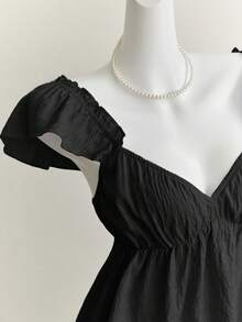 Elamini Blue Sweet Mori Girl Ruffle Trim Sexy Backless Low Neck Cropped Camisole Top - Black - View 7