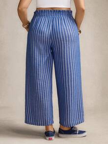 Zelara Plus Size Women's Valentine Striped Print Summer High Waist Loose Casual Pants With Pockets, Suitable For Fall And Autumn - Multicolor - View 3
