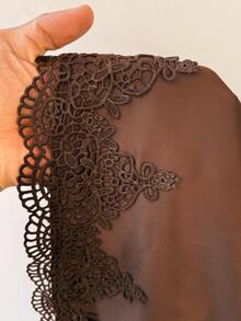 Rustia Brown Satin & Tweed Patchwork Elegant Vacation A-Line Skirt, Waist Cinched, Flared Hem, Flattering - Coffee Brown - View 6